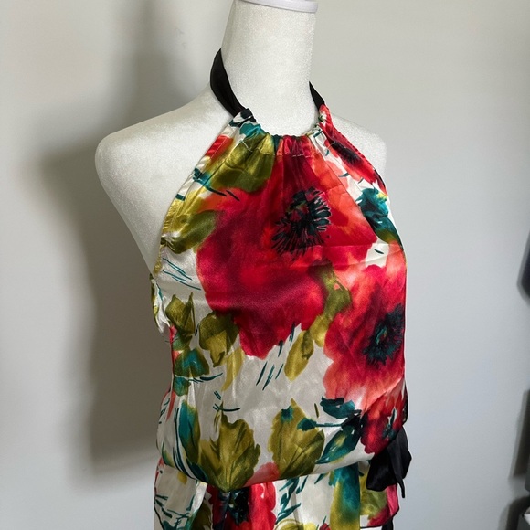 A. Byer Satin Floral Halter Top with Peplum Hem Small Festival Spring Summer Top - Picture 6 of 6